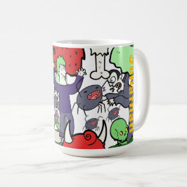 Caneca De Café Monogram cute cartoon drawing colorful birthday