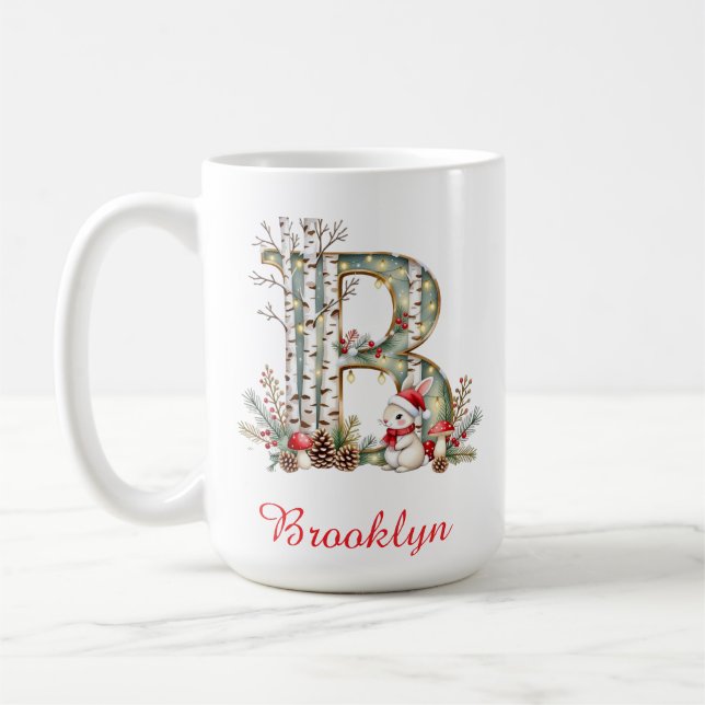 Caneca De Café Monogram initial B bunny merry Christmas  (Esquerda)