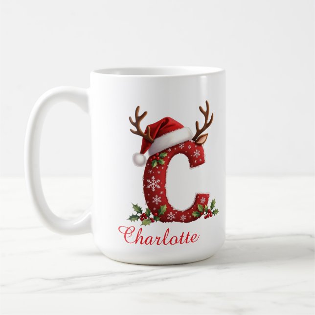 Caneca De Café Monogram initial c snowflakes merry Christmas  (Esquerda)