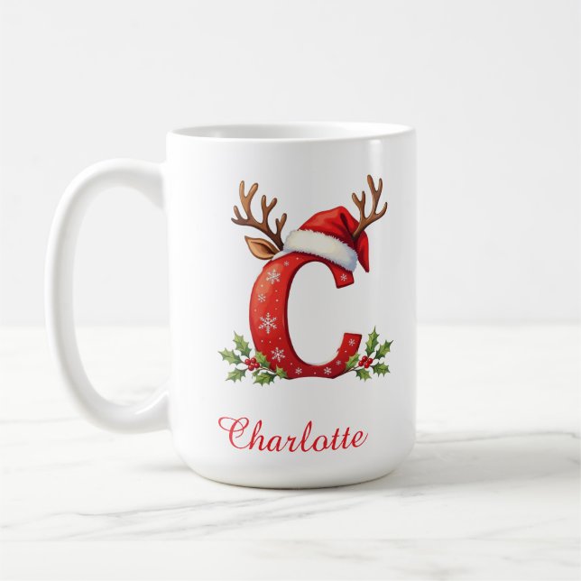 Caneca De Café Monogram initial c snowflakes merry Christmas  (Esquerda)
