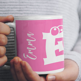 Caneca De Café Monogram initial name script modern pink