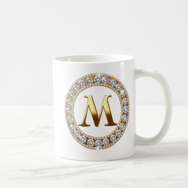 Caneca De Café Monogram Letter M on Rose Gold Glitter Background (Direita)