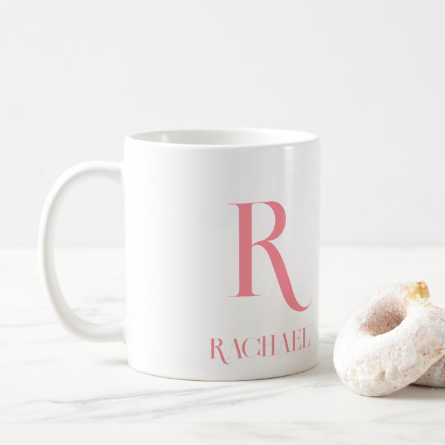 Caneca De Café Monogram Minimal Modern Name Stylish Pink (Com Donut)