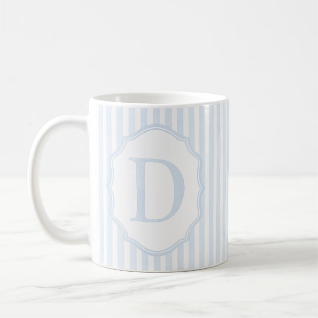 Caneca De Café Monogram Mug Letter D, Blue Striped (Esquerda)