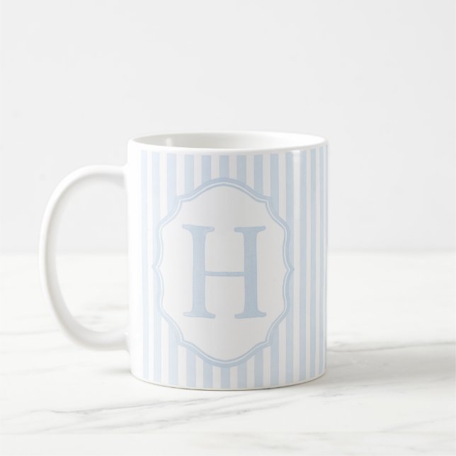 Caneca De Café Monogram Mug Letter H, Blue Striped (Esquerda)