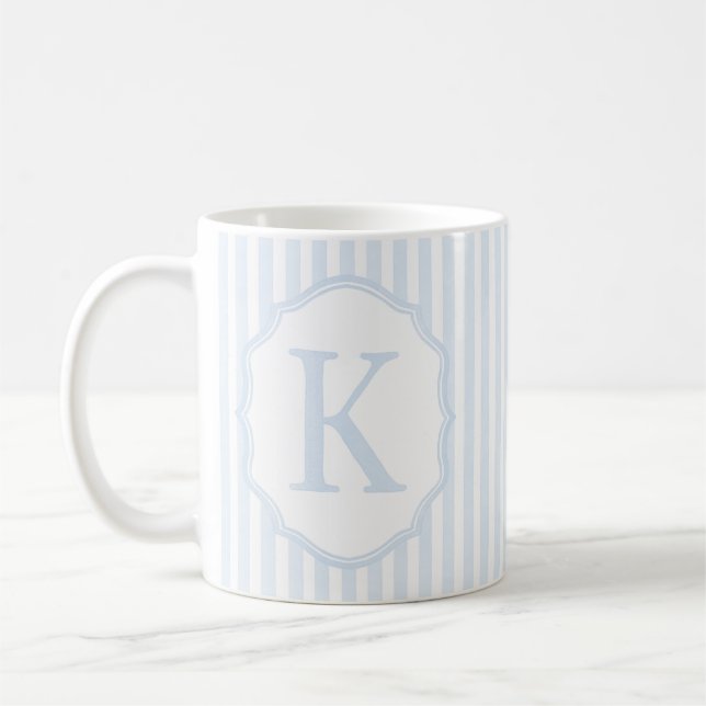 Caneca De Café Monogram Mug Letter K, Blue Striped (Esquerda)