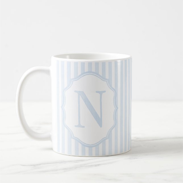 Caneca De Café Monogram Mug Letter N, Blue Striped (Esquerda)