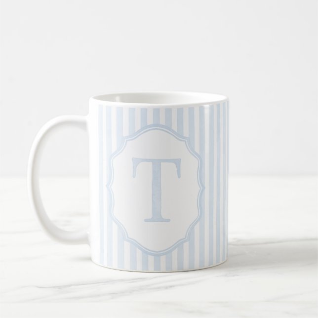 Caneca De Café Monogram Mug Letter T, Blue Striped (Esquerda)
