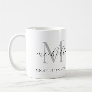 Caneca De Café Monogram Mug with Initial and Name, Simple