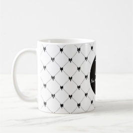 Caneca De Café Monogram White & Black Bow Script