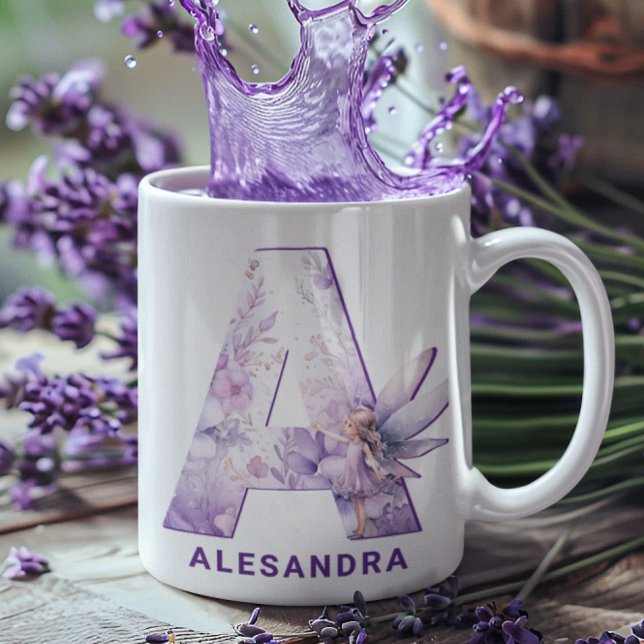 Caneca De Café Monograma A da Fada Lilaca Personalizada (Personalized Lilac Fairy Monogram A Coffee Mug)