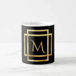 Caneca De Café Monograma a preto com quadro de deco dourado falso