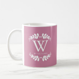 Caneca De Café Monograma antigo cor-de-rosa Rosa