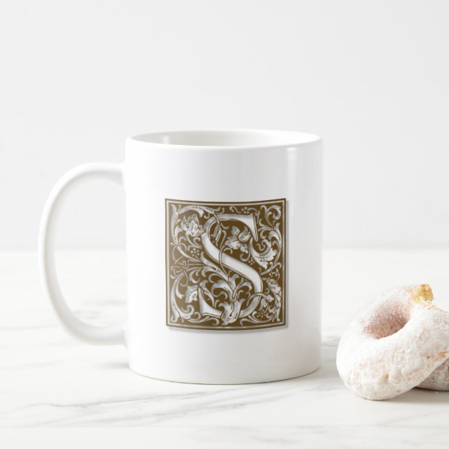 Caneca De Café Monograma Antiquado S (Com Donut)