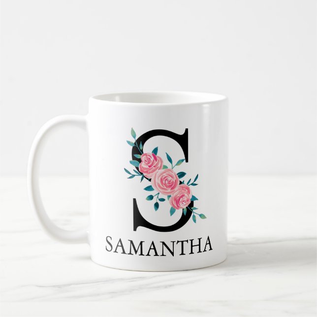 Caneca De Café Monograma Aquarela Letra S Única Personalizada Caf (Esquerda)
