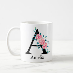 Caneca De Café Monograma Aquarela Letra Única Personalizada A Caf