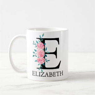 Caneca De Café Monograma Aquarela Letra Única Personalizada E