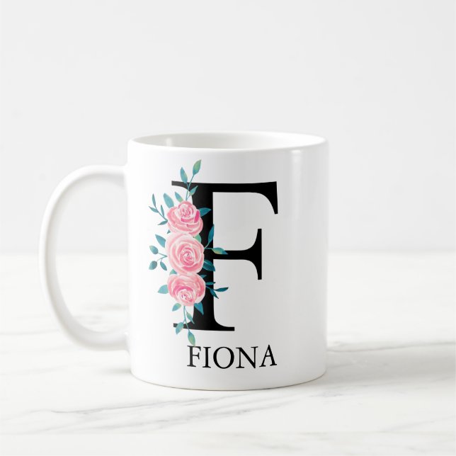 Caneca De Café Monograma Aquarela Letra Única Personalizada F (Esquerda)
