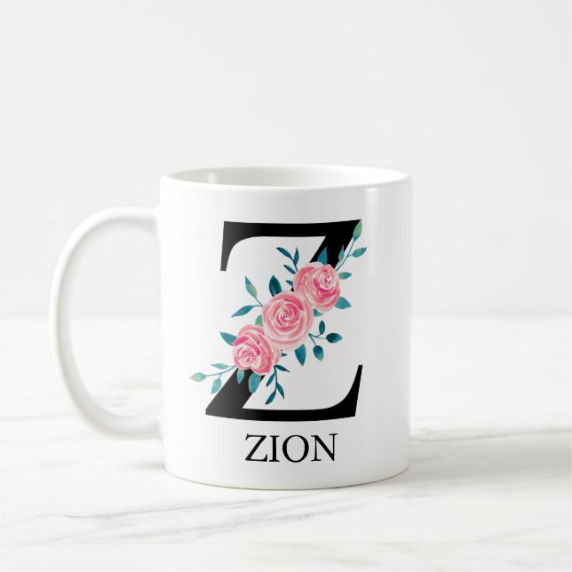 Caneca De Café Monograma Aquarela Letra Única Personalizada Z (Esquerda)
