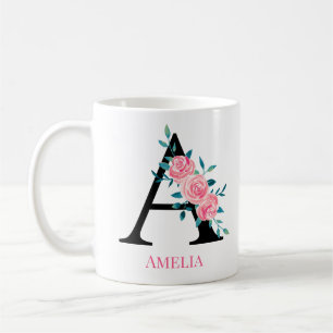 Caneca De Café Monograma Aquarela Solteiro Personalizada - Letra