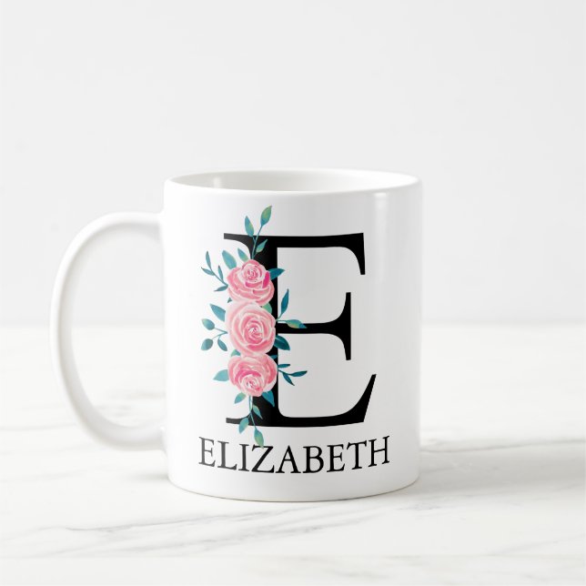 Caneca De Café Monograma Aquarela Solteiro Personalizado Letra E (Esquerda)