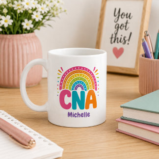 Caneca De Café Monograma Arco-Íris Boho CNA
