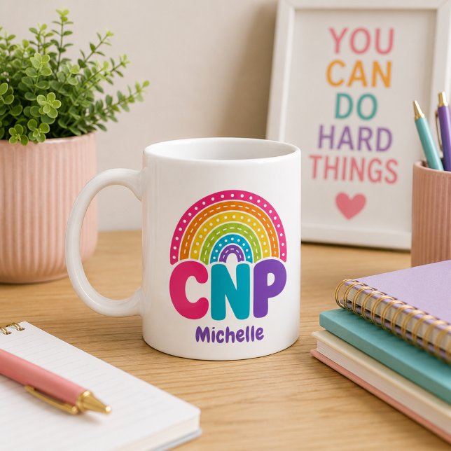 Caneca De Café Monograma Arco-Íris Boho CNP (Criador carregado)