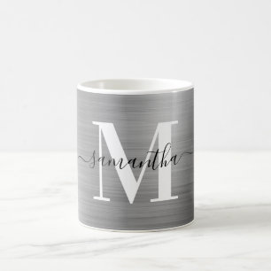Caneca De Café Monograma Assinatura Prata Metálica
