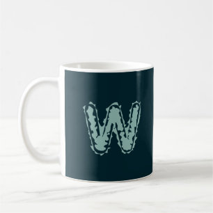 Caneca De Café Monograma assustador verde-minúsculo em azul profu