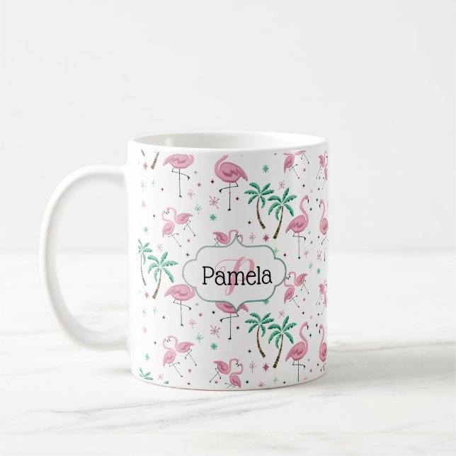 Caneca De Café Monograma atômico do estilo dos flamingos e das (Esquerda)