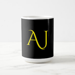 Caneca De Café Monograma Atraente Amarelo Preto Minimalista Moder