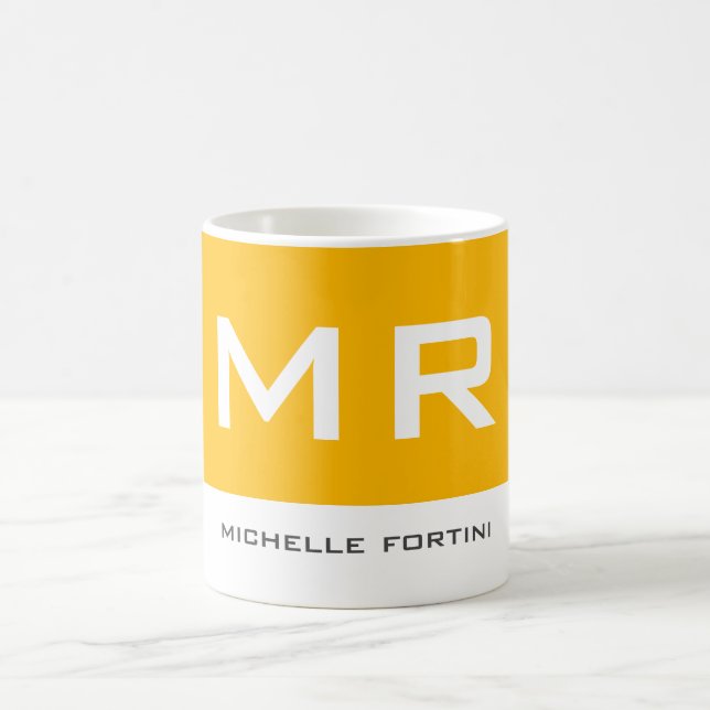 Caneca De Café Monograma Atrativo Amarelo Branco Moderno Plana (Centro)