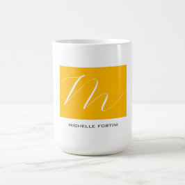 Caneca De Café Monograma Atrativo Amarelo Branco Moderno Plana