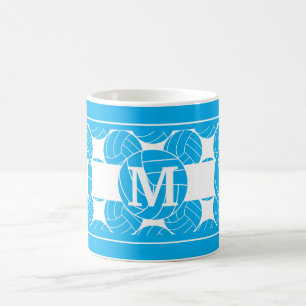 Caneca De Café Monograma Azul de Voleibol