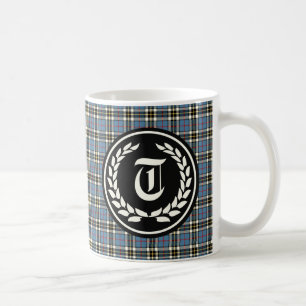 Caneca De Café Monograma azul do Tartan do vestido de Thompson do