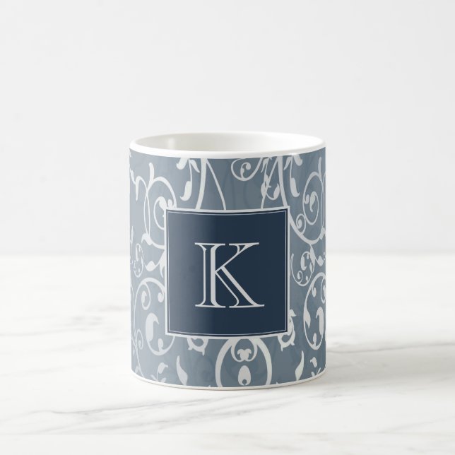 Caneca De Café Monograma azul Elegante (Centro)