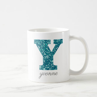 Caneca De Café Monograma azul - Letra Y Glittery Mug
