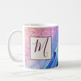 Caneca De Café Monograma Azul-Rosa abstrato