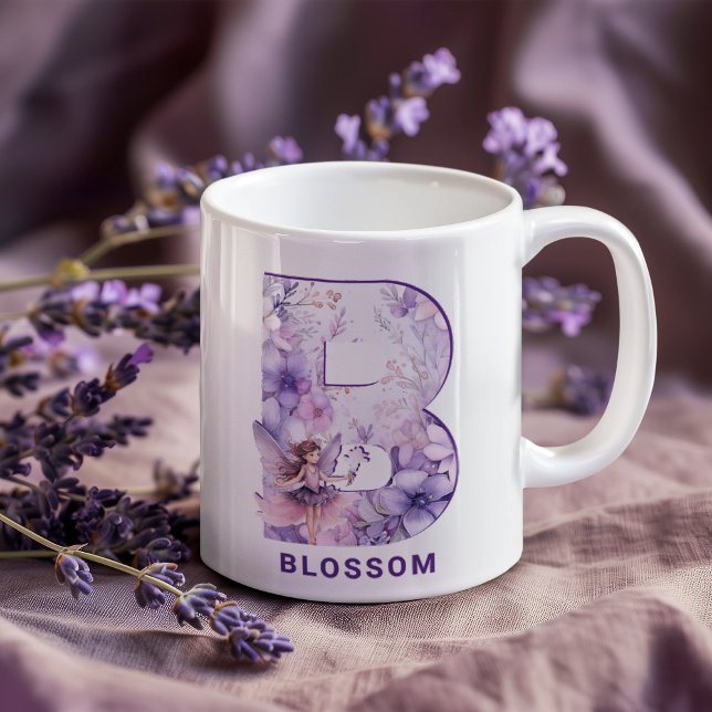 Caneca De Café Monograma B de Fada Lilaca Personalizada (Personalized Lilac Fairy Monogram B Coffee Mug)