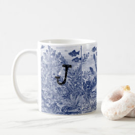 Caneca De Café Monograma Blue Sealife Ocean Coastal Beachy Única 