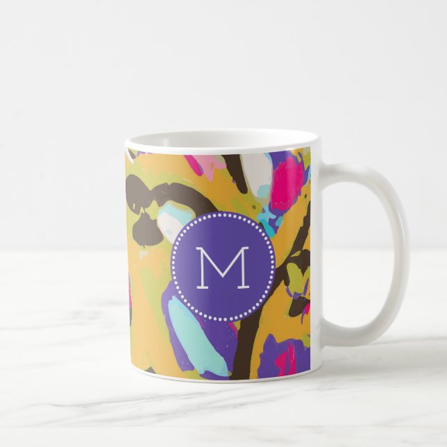 Caneca De Café Monograma | Boho Floral I Rosa (Direita)