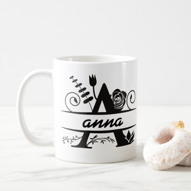 Caneca De Café Monograma Botânico A "ANNA" (Com Donut)