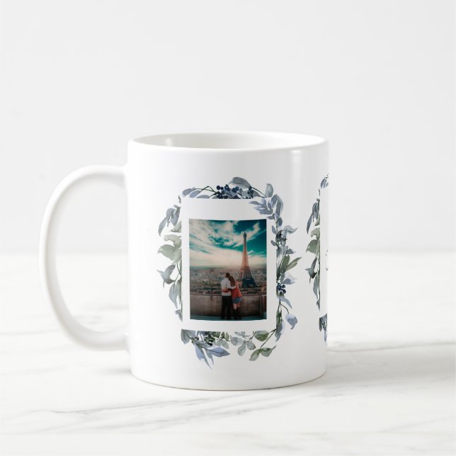 Caneca De Café Monograma Botânico com Bride e Foto de Groom (Esquerda)
