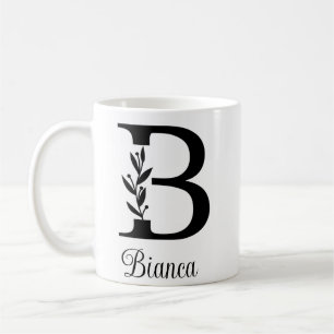 Caneca De Café Monograma Botânico Floral   Elegante de texto pers