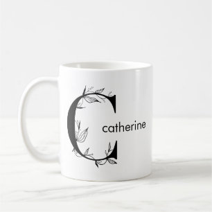 Caneca De Café Monograma Botânico Floral   Elegante de texto pers