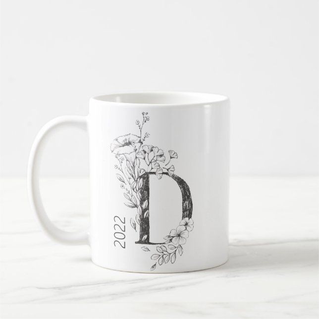 Caneca De Café Monograma Botânico Floral | Texto Elegante para Co (Esquerda)