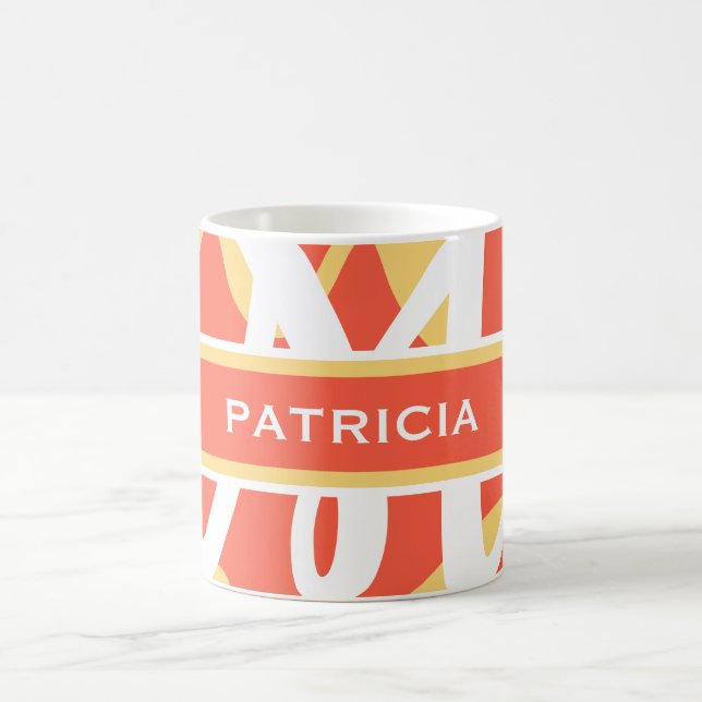 Caneca De Café Monograma Branco de Verão Personalizado (Centro)