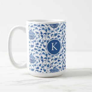 Caneca De Café Monograma Branco E Azul De Chinoiserie Inicial