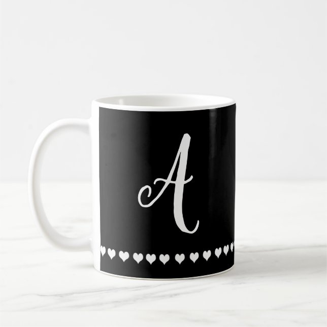 Caneca De Café Monograma Branco e Preto Elegante Inicial (Esquerda)