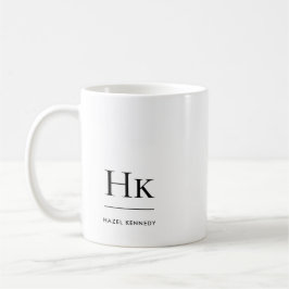 Caneca De Café Monograma Branco Elegante Simples Moderno Monogram